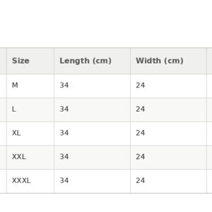 Shorts size chart