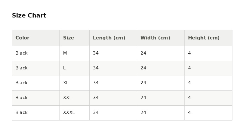 size_chart (2) Short size chart